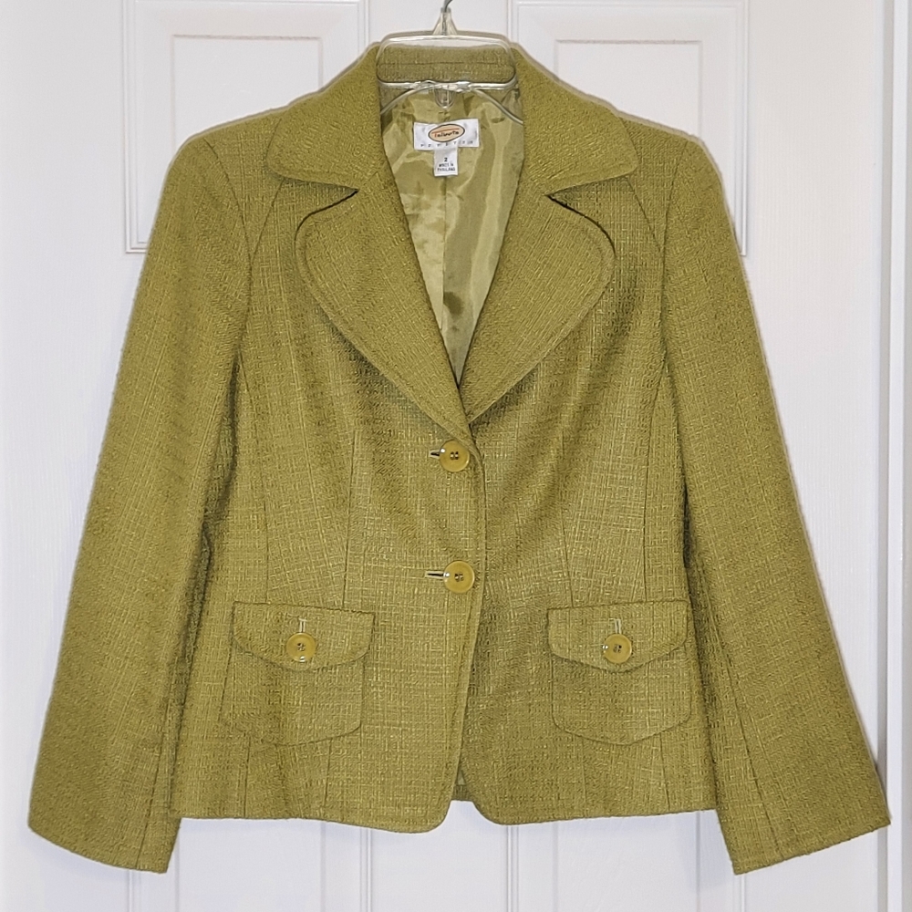 TALBOTS | 2P Chartreuse/Green Tweed Blazer. Features 2 Functional Front Pockets.